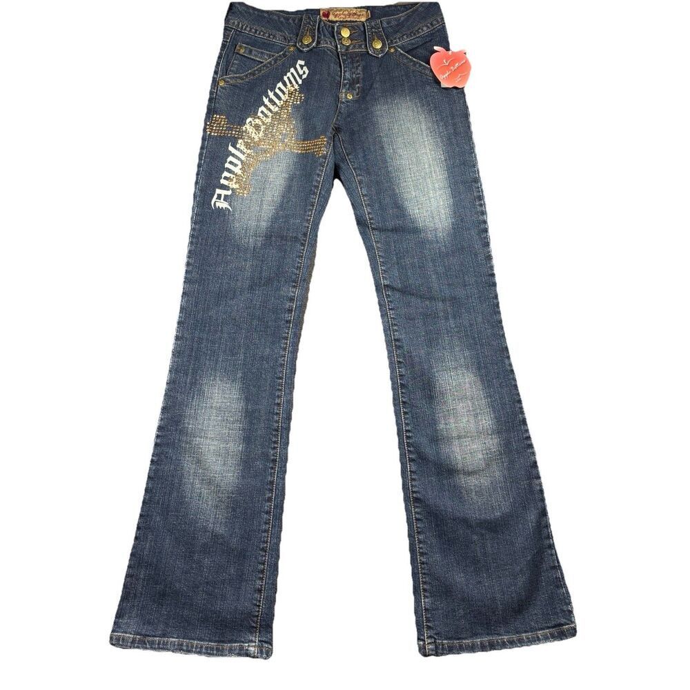 Apple Bottoms Women Jeans NWT Vintage Y2K Low Rise Flare Embellished Skulls 9/10